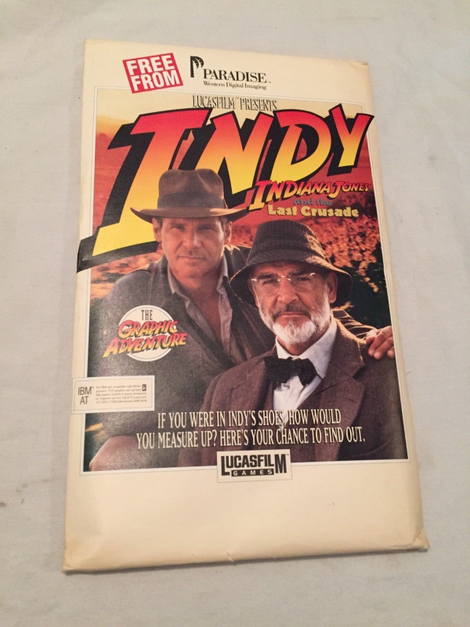 A copy of Indiana Jones and the Last Crusade on CD-ROM given away free with a graphics card. These would be for sale separately at computer fairs, although they weren’t supposed to be.